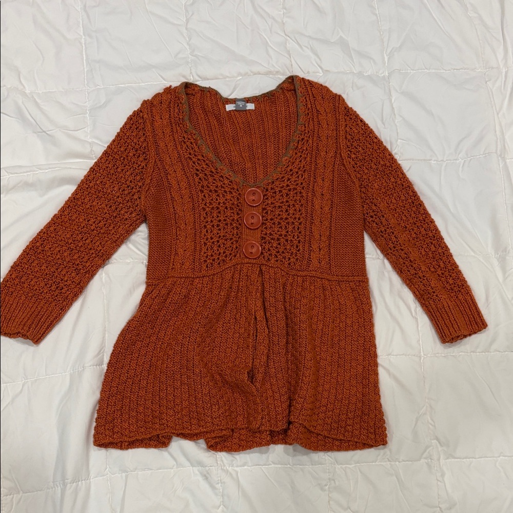 Rust Orange Knit Cardigan with Buttons